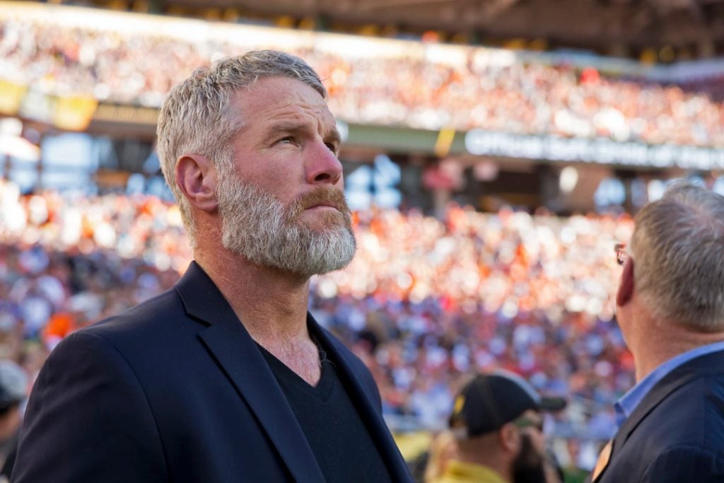 The Green Bay Packers best quartback Brett Favre looking into the crowd