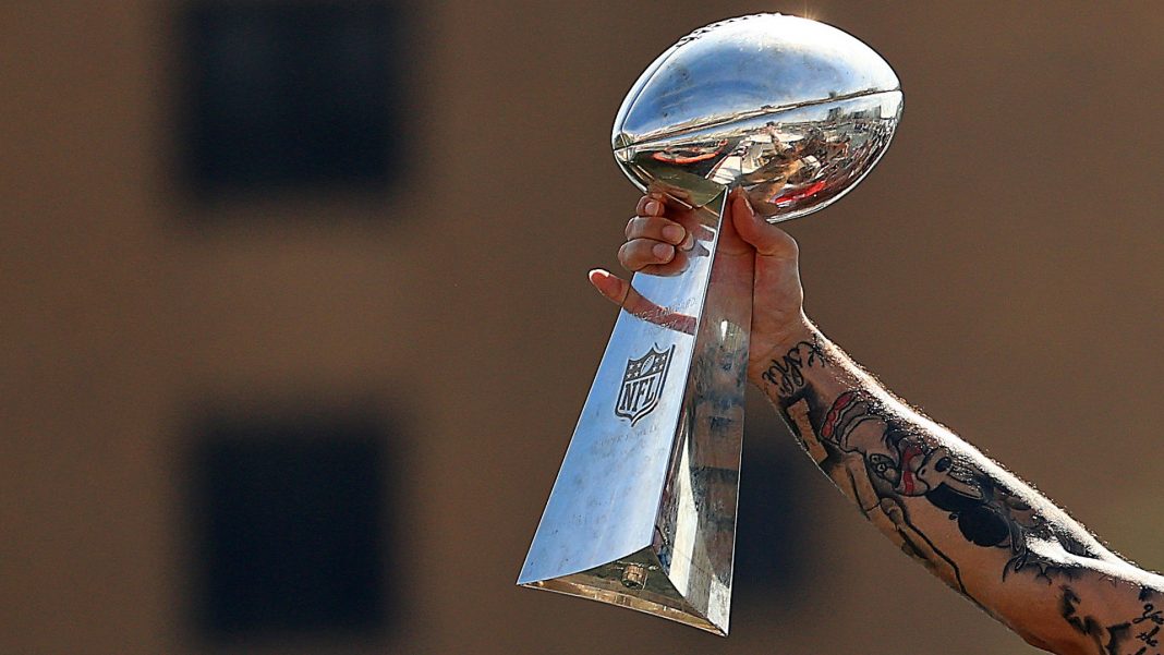 The Vince Lombardi Trophy being lifted