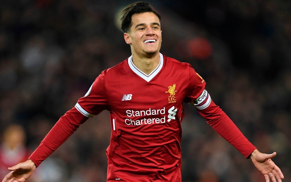 Philippe Coutinho comemora gol marcado pelo Liverpool
